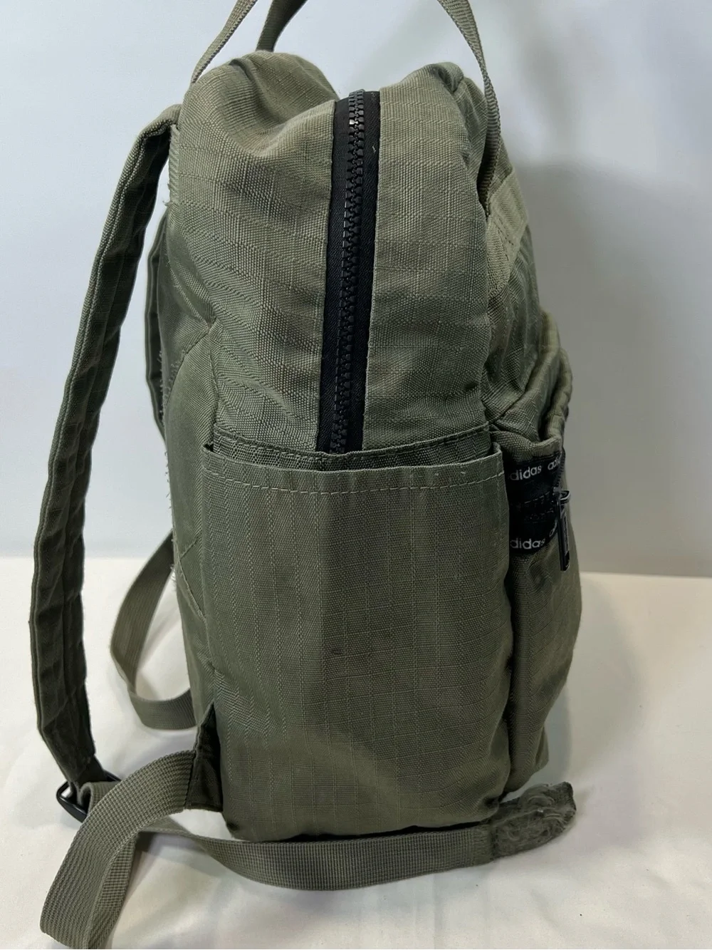 Distressed Adidas Mini Backpack Olive Green Broken in- AS IS